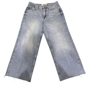 Women's Blue Wide-Leg Jeans Boden Raw Hem High Waisted petite cropped Denim